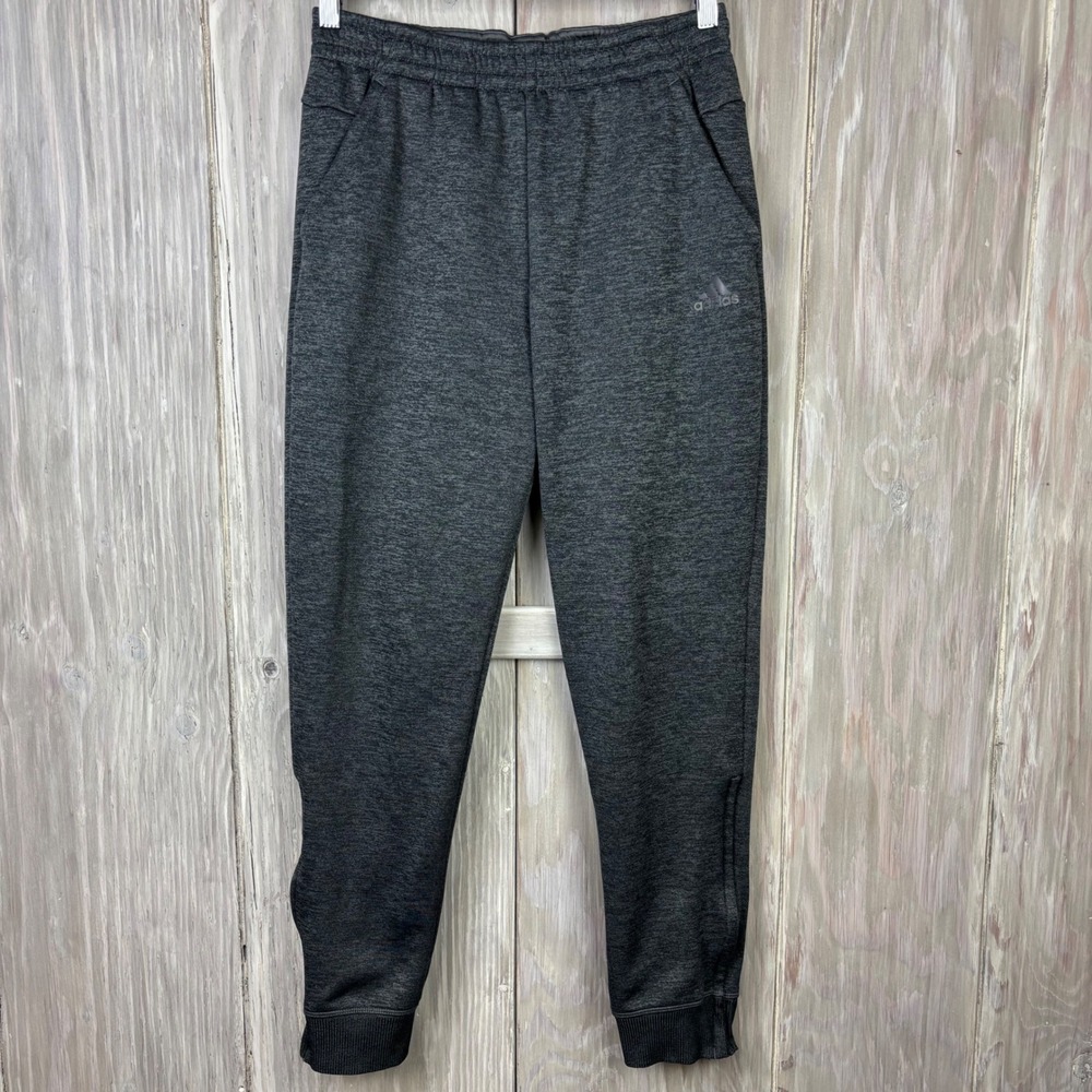 Adidas Mens Heathered Grey Fleece Tapered Joggers Sz M Tapered Training BQ8800‎
